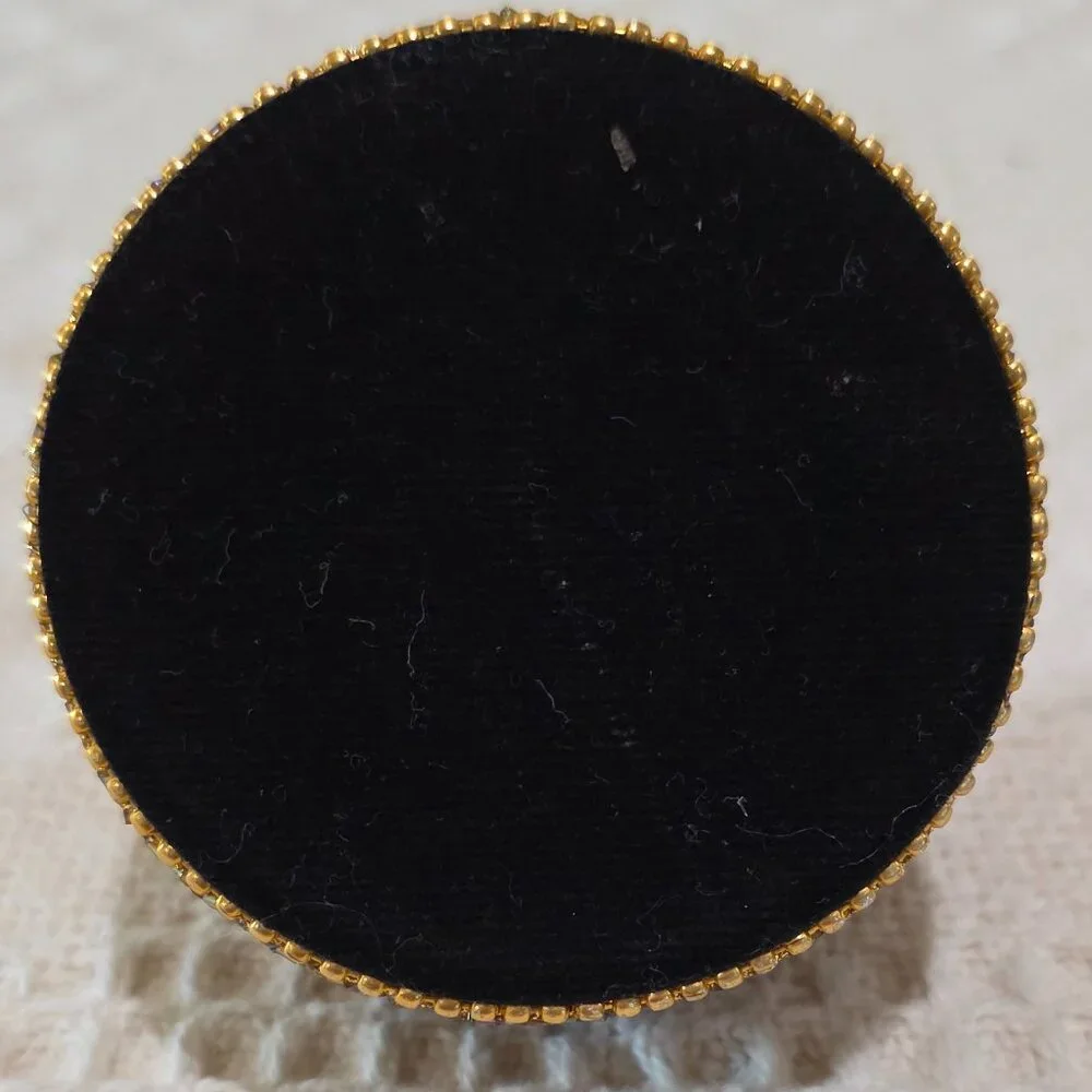 Vintage Gold Bead Pearl & Rhinestone Encrusted Metal Trinket Gift Vanity Box